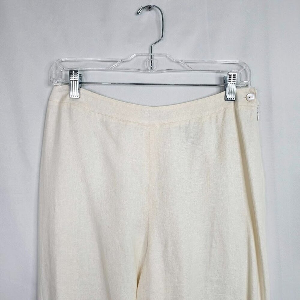 KATE HILL 100% Linen Crop Pants size 8 P OFF WHITE BEIGE Floral Cut Out Resort - Picture 4 of 7